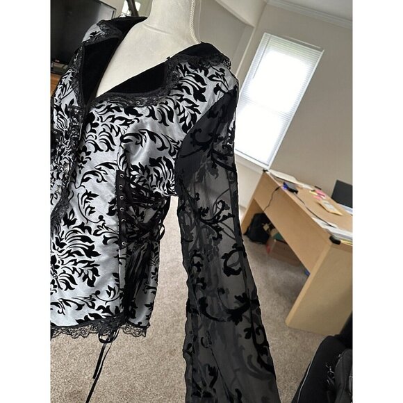 CYKXTEES Creative Brand Corset Blouse Sheer Sleeves Velvet Collar Long Tail - Picture 4 of 16